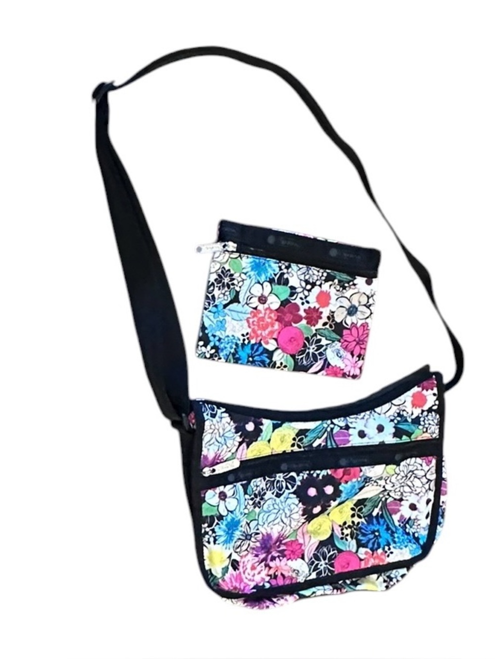 LeSportsac Bright Floral Crossbody Shoulder Bag Makeup Pouch Set NWOT